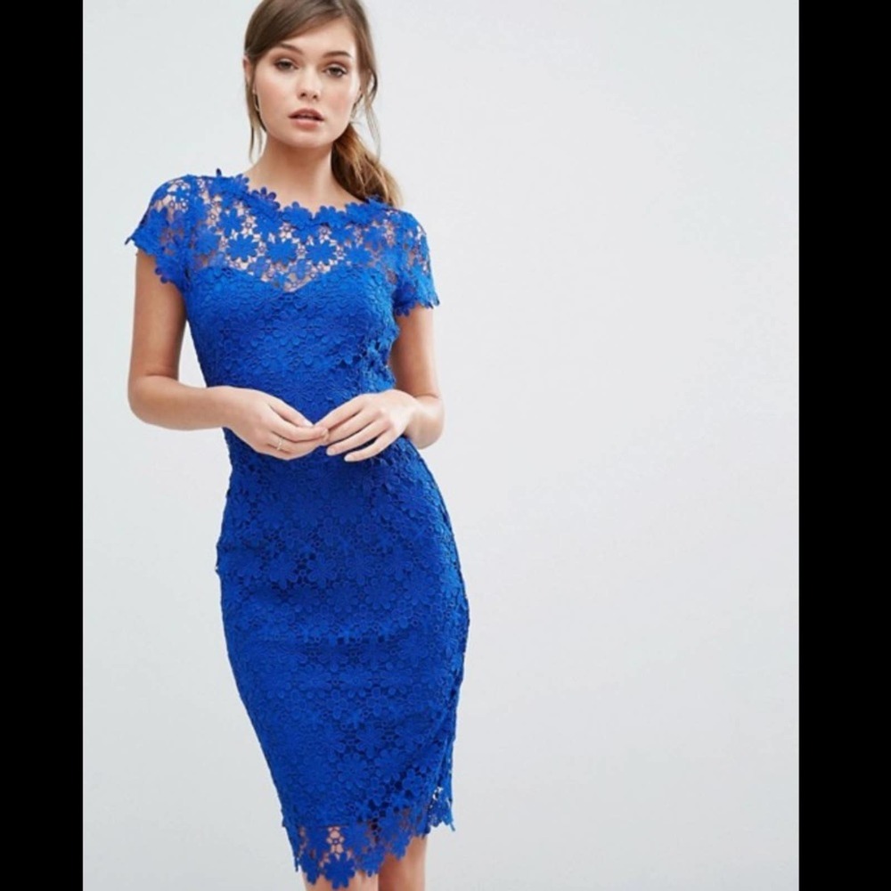 Paper Dolls Crochet Lace Off Shoulder Blue…